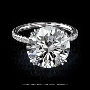 Leon Megé exquisite 401™ solitaire with a round diamond in a bespoke pave-set mounting r7674