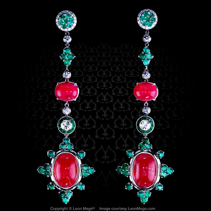 Leon Mege "Arcata" exclusive Haute Couture eardrops with multi-colored gemstones and diamonds e7661