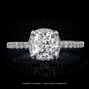 Leon Megé exclusive Cosmo™ solitaire featuring a cushion diamond in a micro pave setting r7186