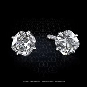 Leon Megé Hello Cutie™ compass studs with True Antique™ cushion diamonds in platinum e7541