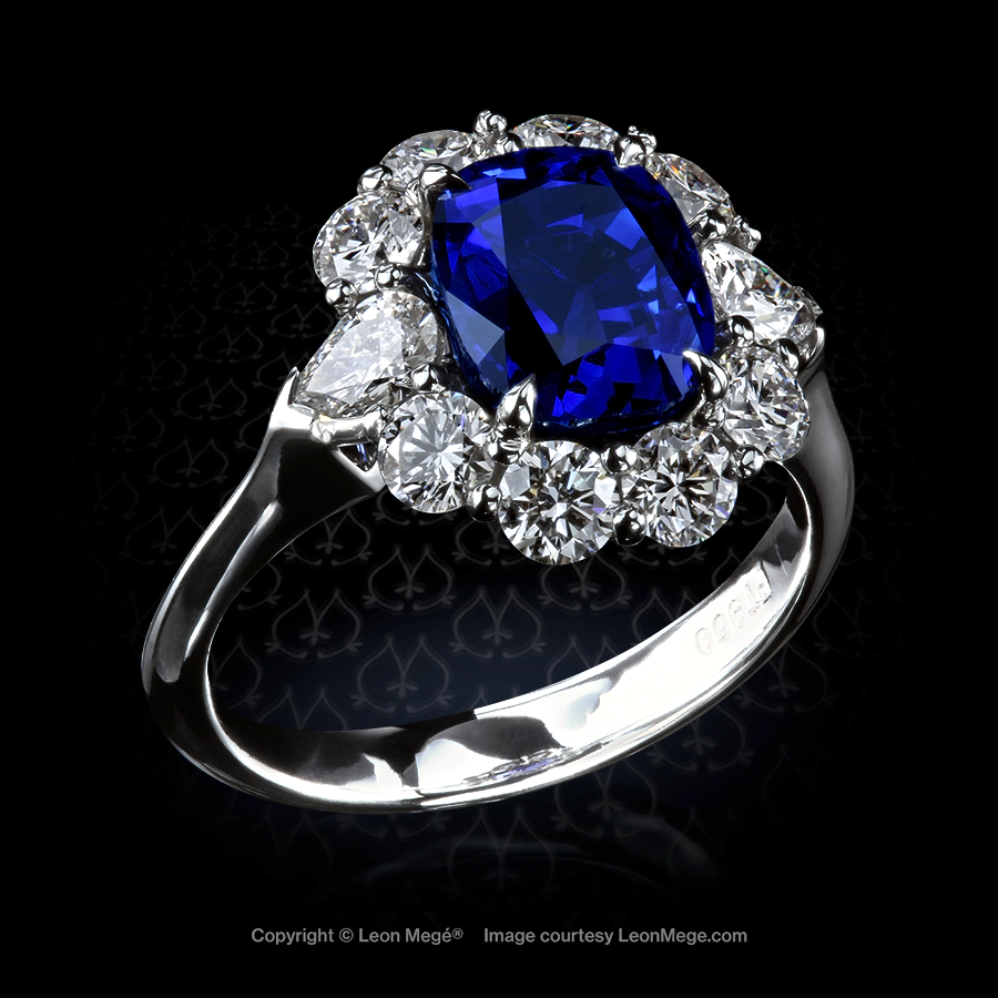 Leon Megé hand-forged cluster ring with Royal Blue Burmese sapphire in platinum r7627