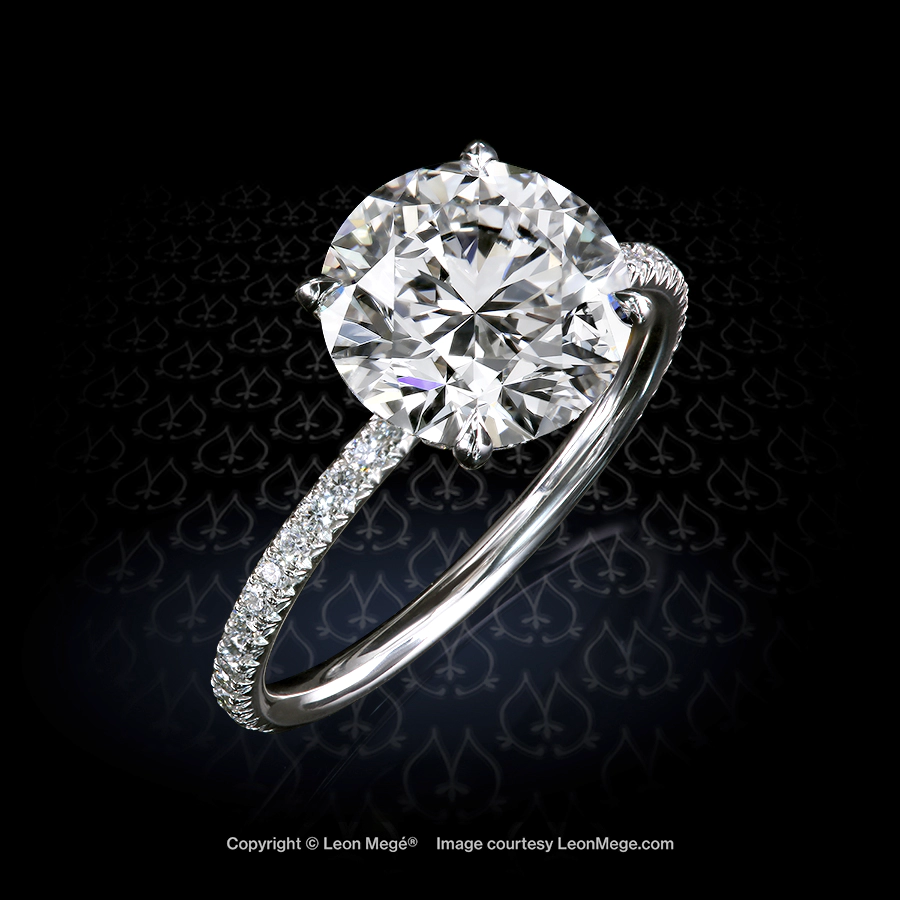 411™ micro pave platinum solitaire with certified 3.12 carat round brilliant diamond by Leon Mege