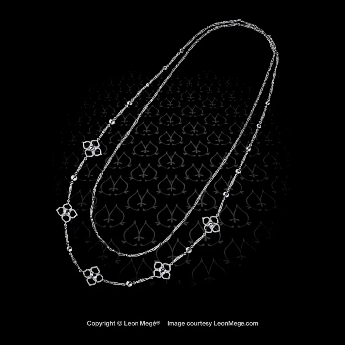 Antique style platinum chain with rose cut diamonds and Roman florettes n6216 by Leon Mege