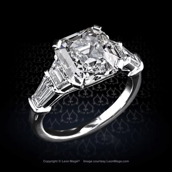 Leon Megé bespoke five-stone ring featuring an Asscher cut, trapezoid and baguette diamonds in platinum r7633