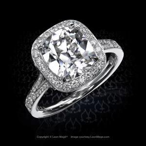 Leon Megé exclusive Cold Fusion™ ring with a True Antique™ cushion Blonde™ Moissanite r7805