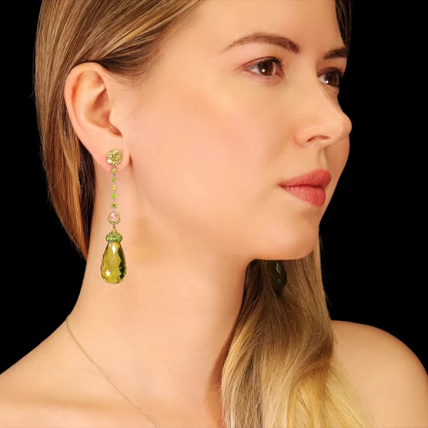 Leon Megé enchanted "Barie" earrings with green amber briolette's, garnets, and moonstones e7776