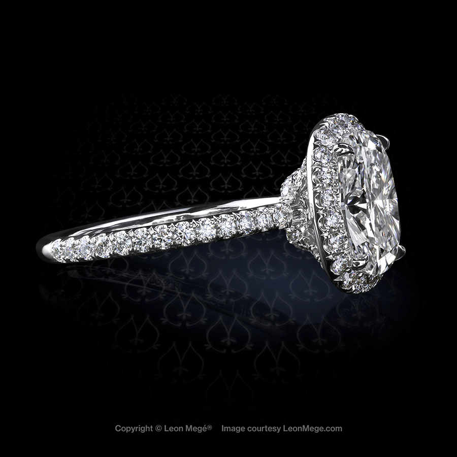 Adrianna™ halo ring, featuring 2.23 ct cushion cut diamond by Leon Mege