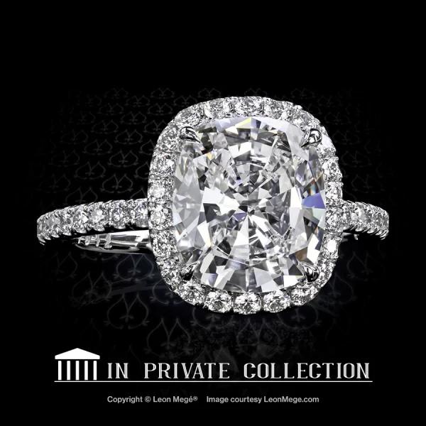 Leon Megé spectacular 811™ halo engagement ring with a natural cushion cut diamond r7161
