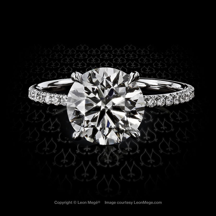 Leon Megé perfect 401™ micro pave solitaire with single claw prongs holding a round diamond r7570