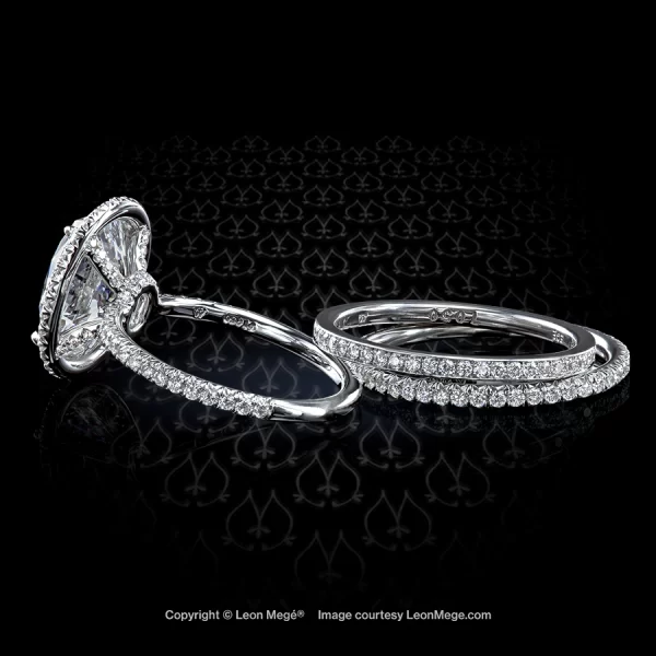 Leon Mege custom-made 811™ engagement ring with an oval diamond in a micro pave halo r7584