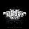 Leon Megé three-stone ring with an Asscher-cut diamond and step-cut trapezoids on wide shank r7742