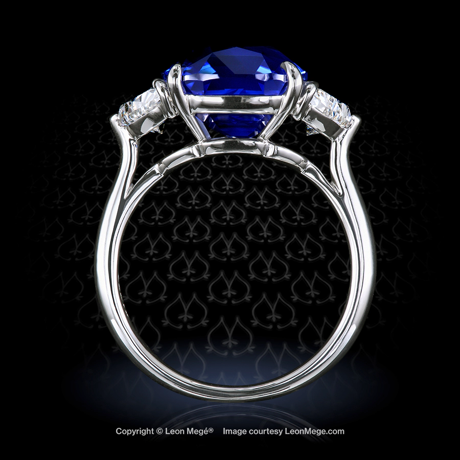 Leon Megé right-hand three-stone ring with a cushion Burma sapphire and diamond half-moons r7771