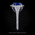 Leon Megé Montpassier™ three-stone ring featuring a vibrant blue sapphire and diamonds r7859