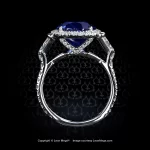 Leon Megé Montpassier™ three-stone ring featuring a vibrant blue sapphire and diamonds r7859