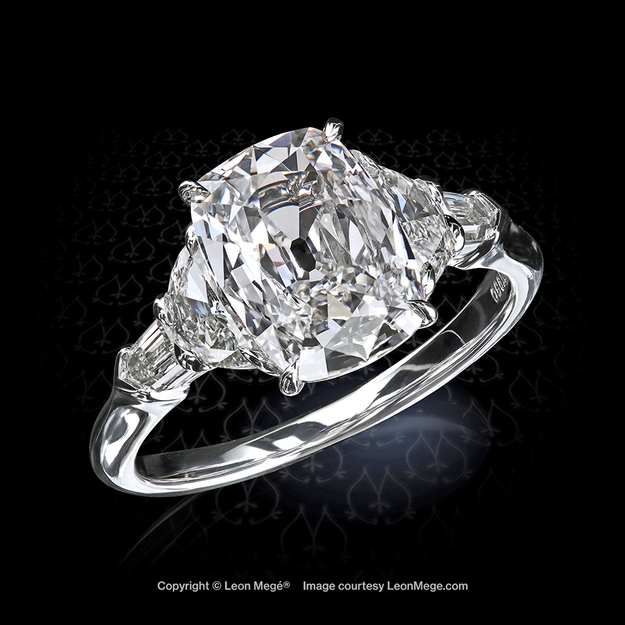 Leon Megé classic five-stone ring with a True Antique™ cushion diamond, half-moons and bullets r7850