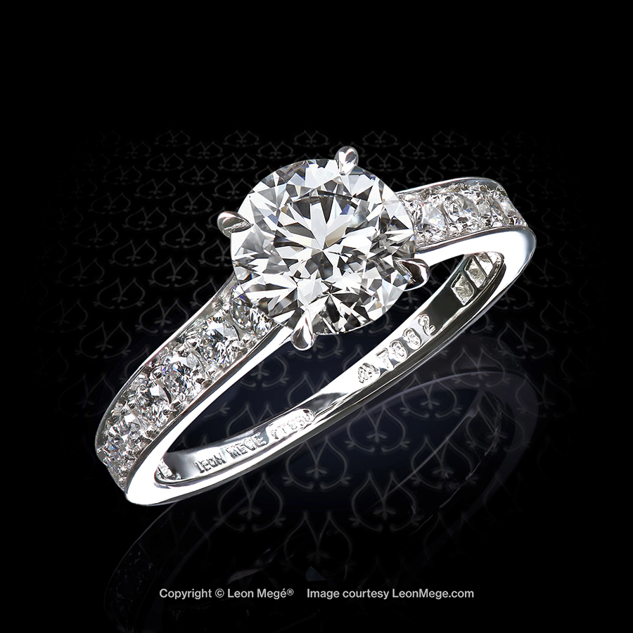 Leon Megé 301™ solitaire with a round diamond and bright-cut pave r7882
