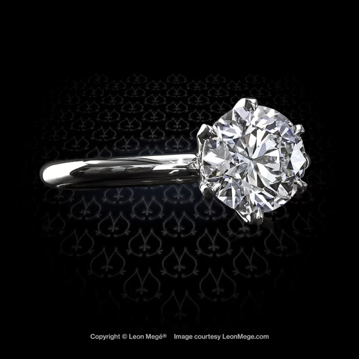 Leon Mege challenges inferior Tiffany solitaire with his handmade six prong Tulip solitaire