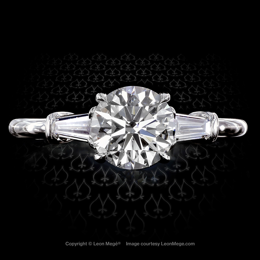 Leon Mege three-stone ring with a round diamond and tapered baguettes set in platinum r7488