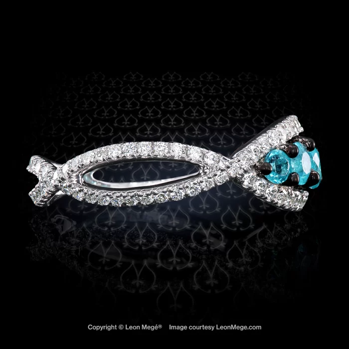 Leon Megé bespoke "Azzurro Grotto" Brazilian Paraiba delicate ring with micro pave diamonds r7975