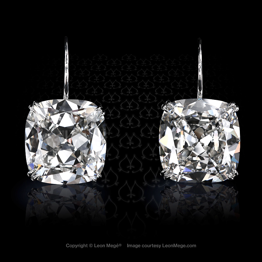 Leon Megé "Baby Twins" diamond drops with a pair of True Antique™ cushion diamonds e8034