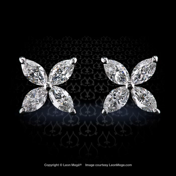 A pair of studs in platinum with marquise diamonds 2.00 ctw