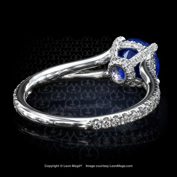 Leon Megé elegant right-hand ring with a natural round sapphire on a micro pave split shank r7411