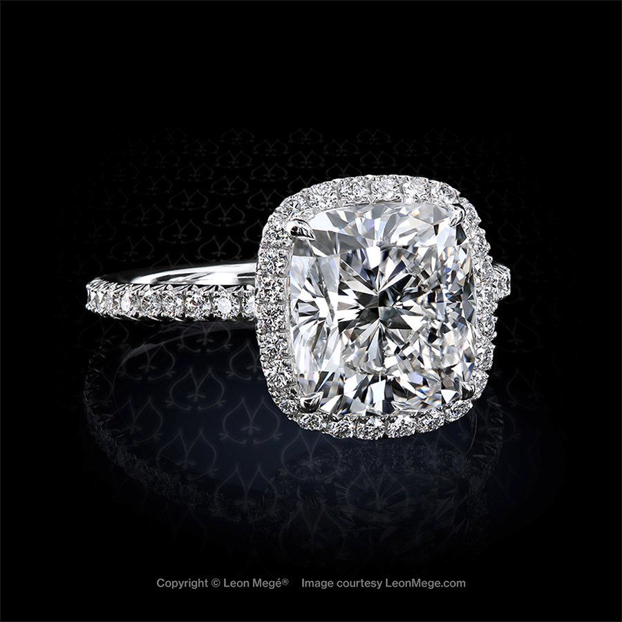 Leon Megé "The One and Only" 811™ engagement ring with cushion diamond in micro pave halo r7969
