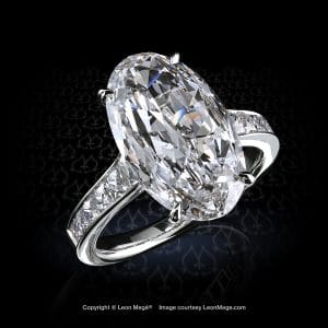 Leon Megé exclusive Mon Cheri ring with an antique "moval" diamond and graduated French-cuts r8029