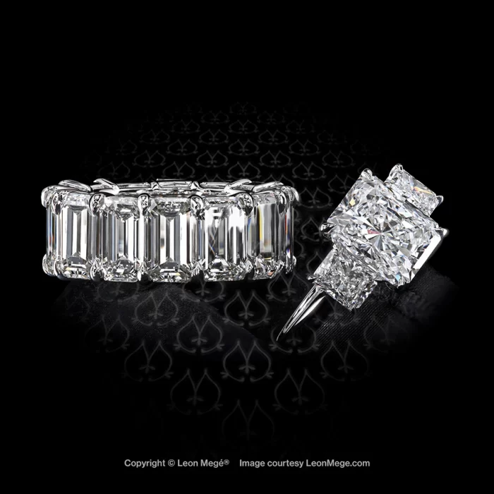 Leon Megé eternity shared-prong wedding band with emerald cut diamonds in platinum r8037