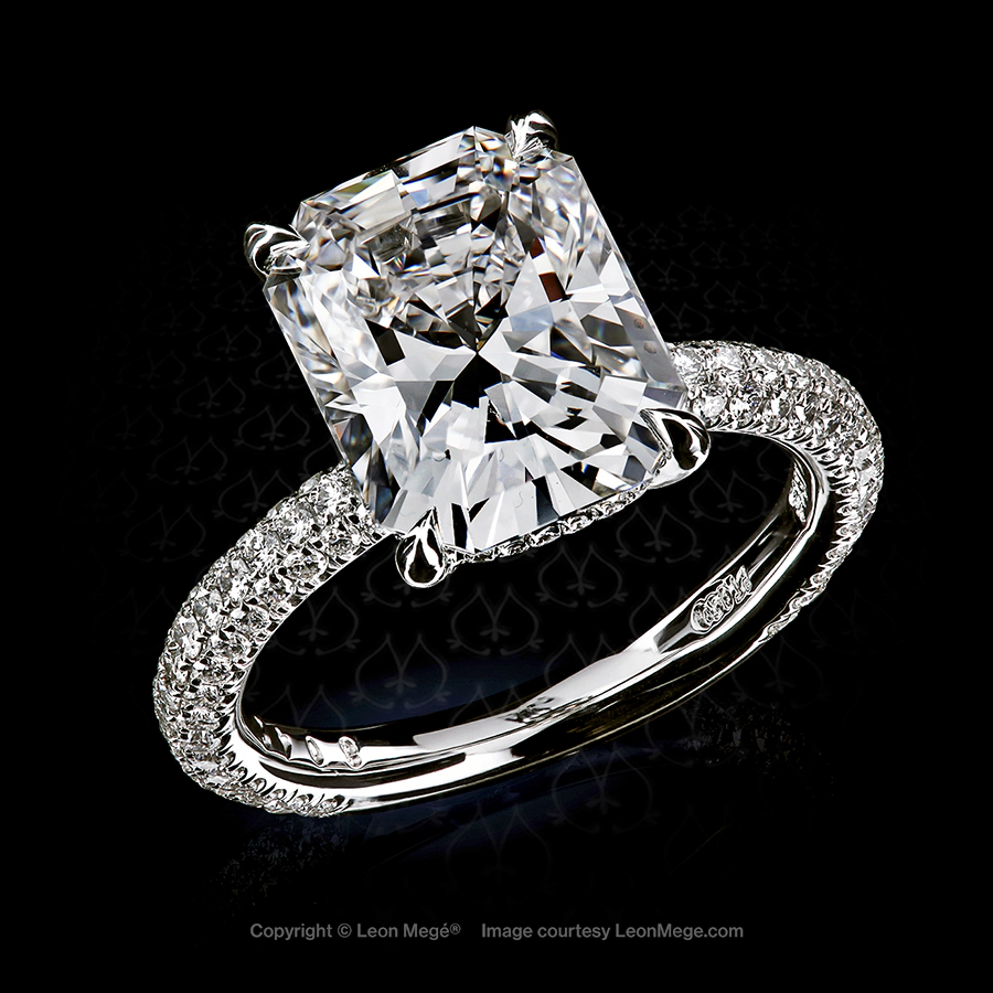 Leon Megé 413™ bespoke micro pave solitaire with a radiant cut diamond r8042
