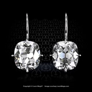 Leon Mege exclusive Blonde Moissanite antique cushion diamond drops in hand-forged platinum