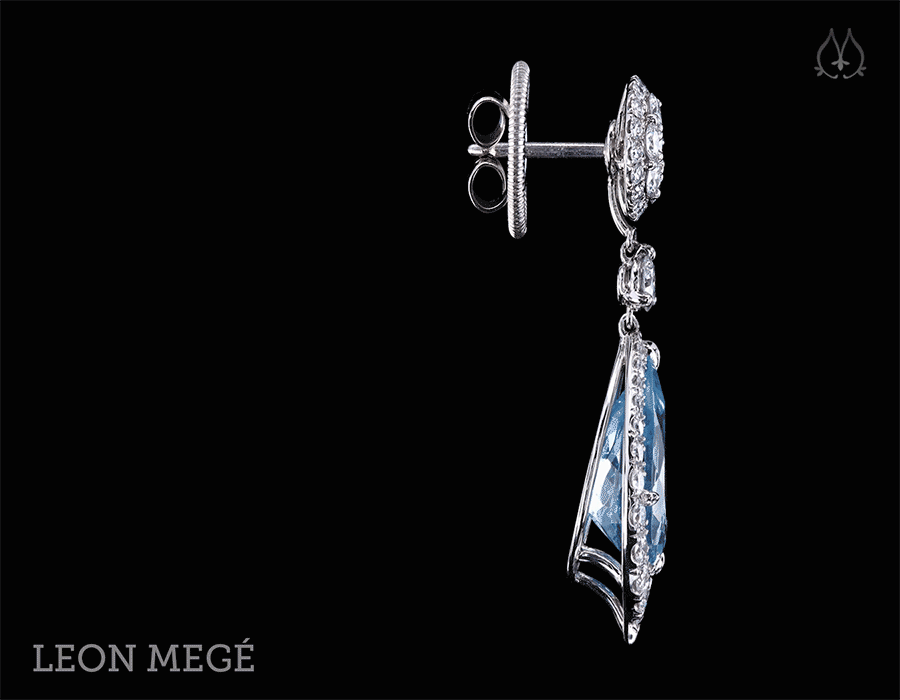 Leon Megé hand-forged convertible chandeliers with pear-shaped aquamarines and diamond pave e7604