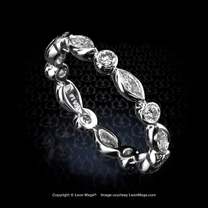 Leon Megé eternity wedding band with marquise and round diamonds in hand-forged platinum r8070
