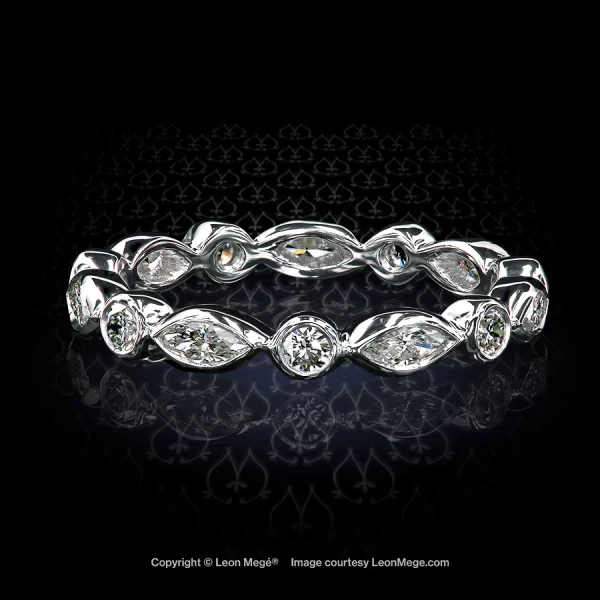 Leon Megé eternity wedding band with marquise and round diamonds in hand-forged platinum r8070