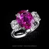 Leon Megé bespoke three-stone right-hand ring set with a vivid pink sapphire and two oval diamonds in a precision-forged platinum mounting r8104