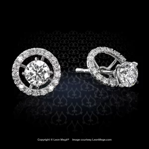 Leon Mege elegant martini claw-prong studs and removable airline-style micro-pave diamond jackets precision-forged in platinum e8046