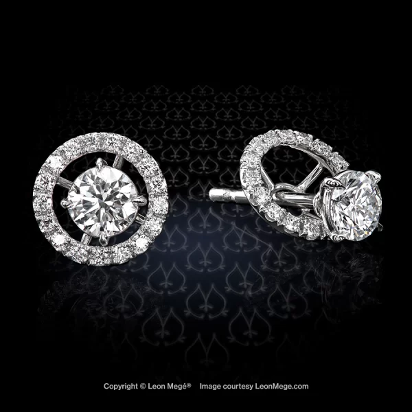 Leon Mege elegant martini claw-prong studs and removable airline-style micro-pave diamond jackets precision-forged in platinum e8046