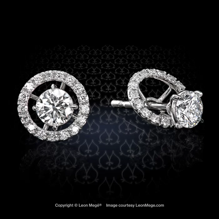 Leon Mege custom made martini studs with diamonds and micro-pave jackets in platinum