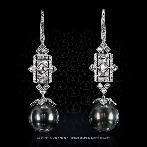 Leon Megé magnificent Art Deco-style chandeliers with French-cut diamonds and South Sea pearls e8226