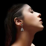 Leon Megé micro pave ear drops with vivid green tsavorite garnets and silver-grey pearls e8257