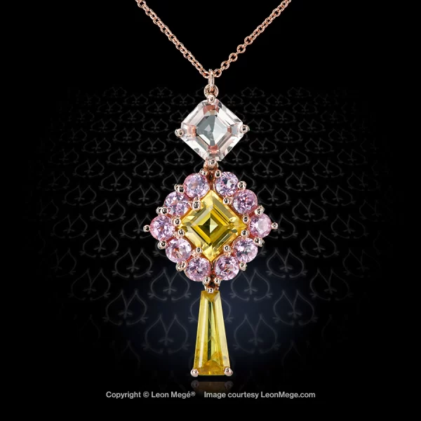 Leon Mege bespoke rose gold necklace with natural yellow sapphires and pink spinels