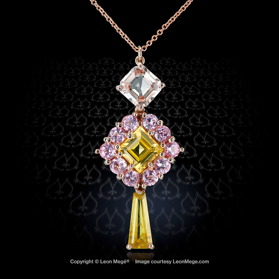 Leon Mege bespoke rose gold necklace with natural yellow sapphires and pink spinels