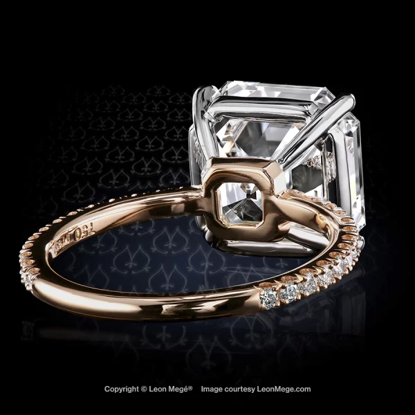 Leon Mege 401™ micro pave solitaire with an Asscher cut diamond in rose gold and platinum r8106