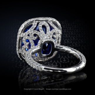 Leon Megé exquisite Burma sapphire statement ring precision-forged in platinum with micro pave r6702