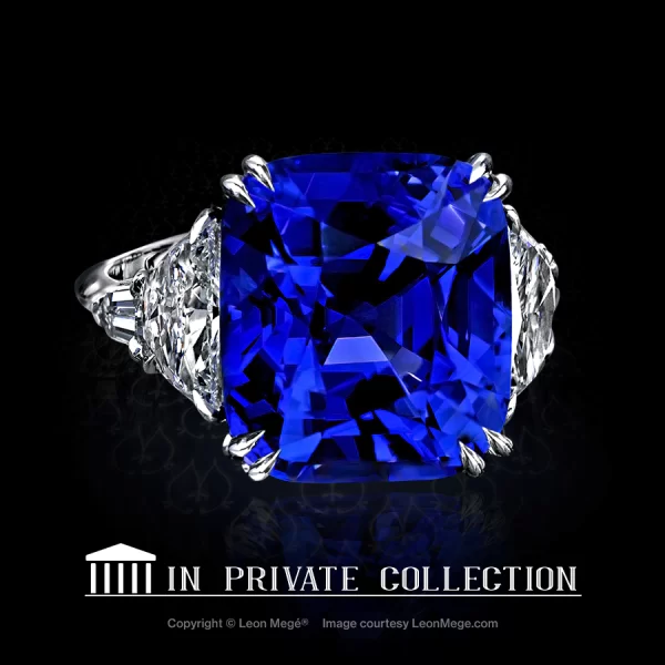 Leon Mege five-stone ring with a magnificent Kashmir sapphire, diamond bullets, and half-moons r746