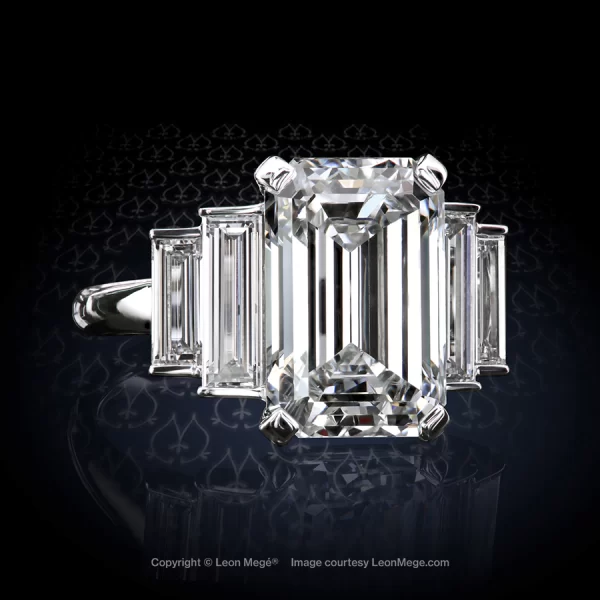Leon Megé hand-forged five-stone ring with emerald-cut diamond and step-cut straight baguettes r8124
