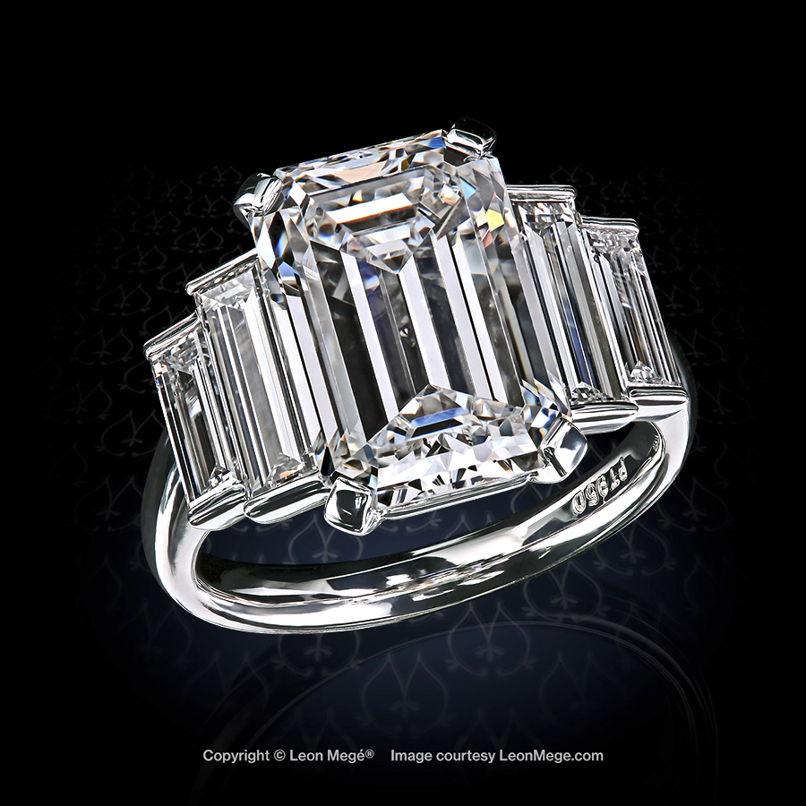 Leon Megé hand-forged five-stone ring with emerald-cut diamond and step-cut straight baguettes r8124