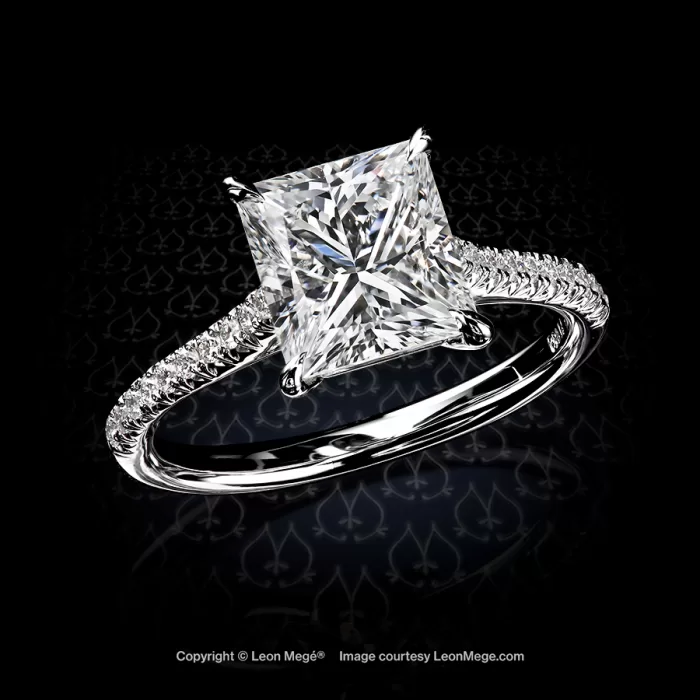 Leon Mege 401™ platinum solitaire ring, featuring 2.25 carat princess diamond.