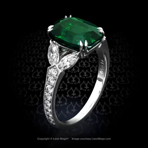 Custom-designed five-stone ring with cushion tsavorite by Leon Mege.