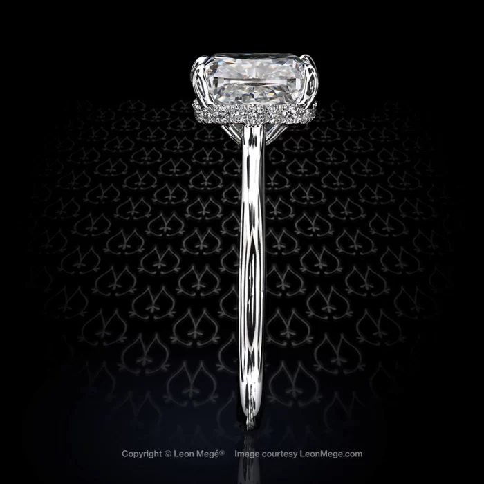Leon Megé forged 410™cathedral solitaire with a square cushion diamond in single claw prongs r8130